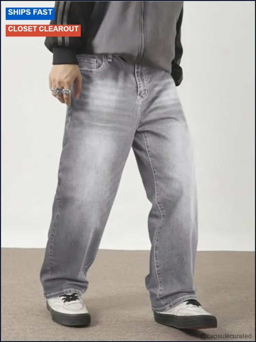Men's Tapered Baggy Jeans - Loose Fit Wide Leg Denim Pants with Stretch, 5